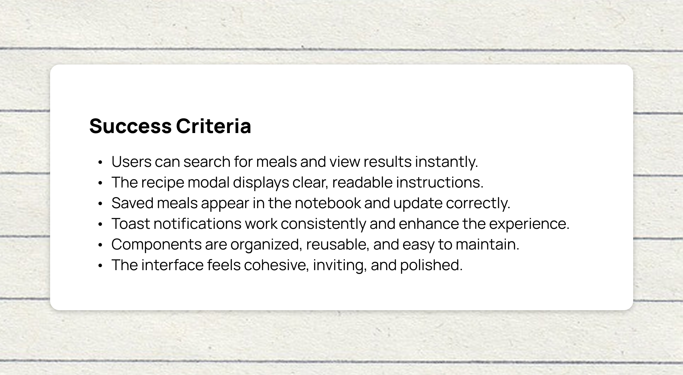 Project's success criteria